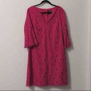 Adrianna Papell Hot Pink Floral Lace Bell Sleeve Dress